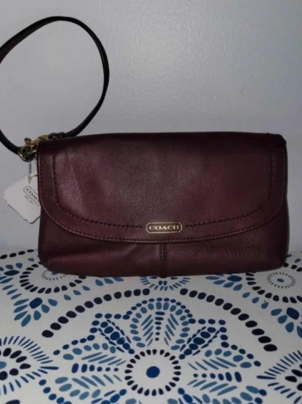 Coach Pebbled Leather Wristlet - Burgundy